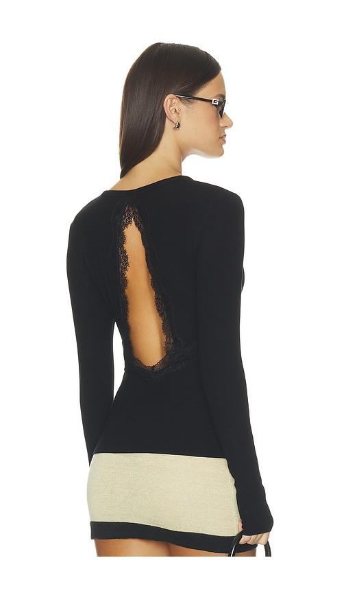 elodie the label noir lace back ribbed top in black. - size l (also in s, xs, m, xl)