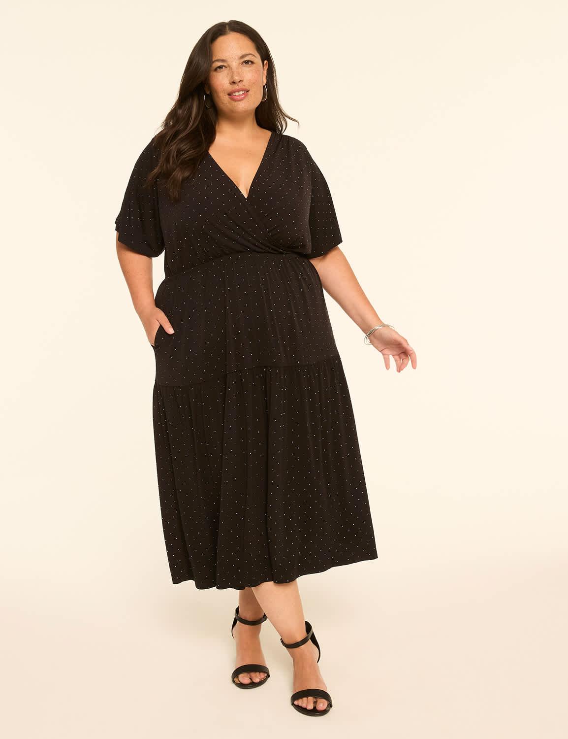embellished faux-wrap jersey midi dress