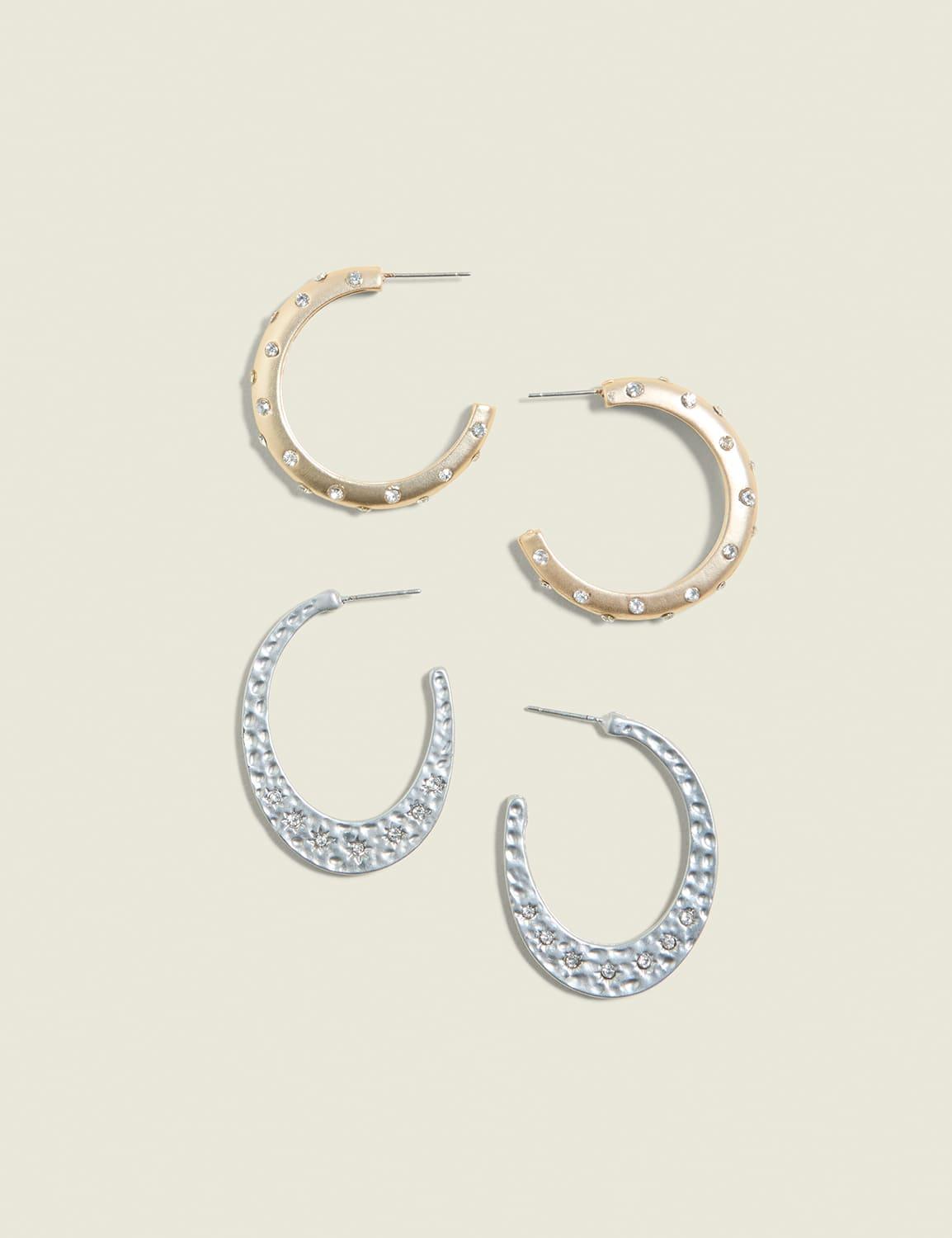 embellished mixed metal hoop earring 2-pack