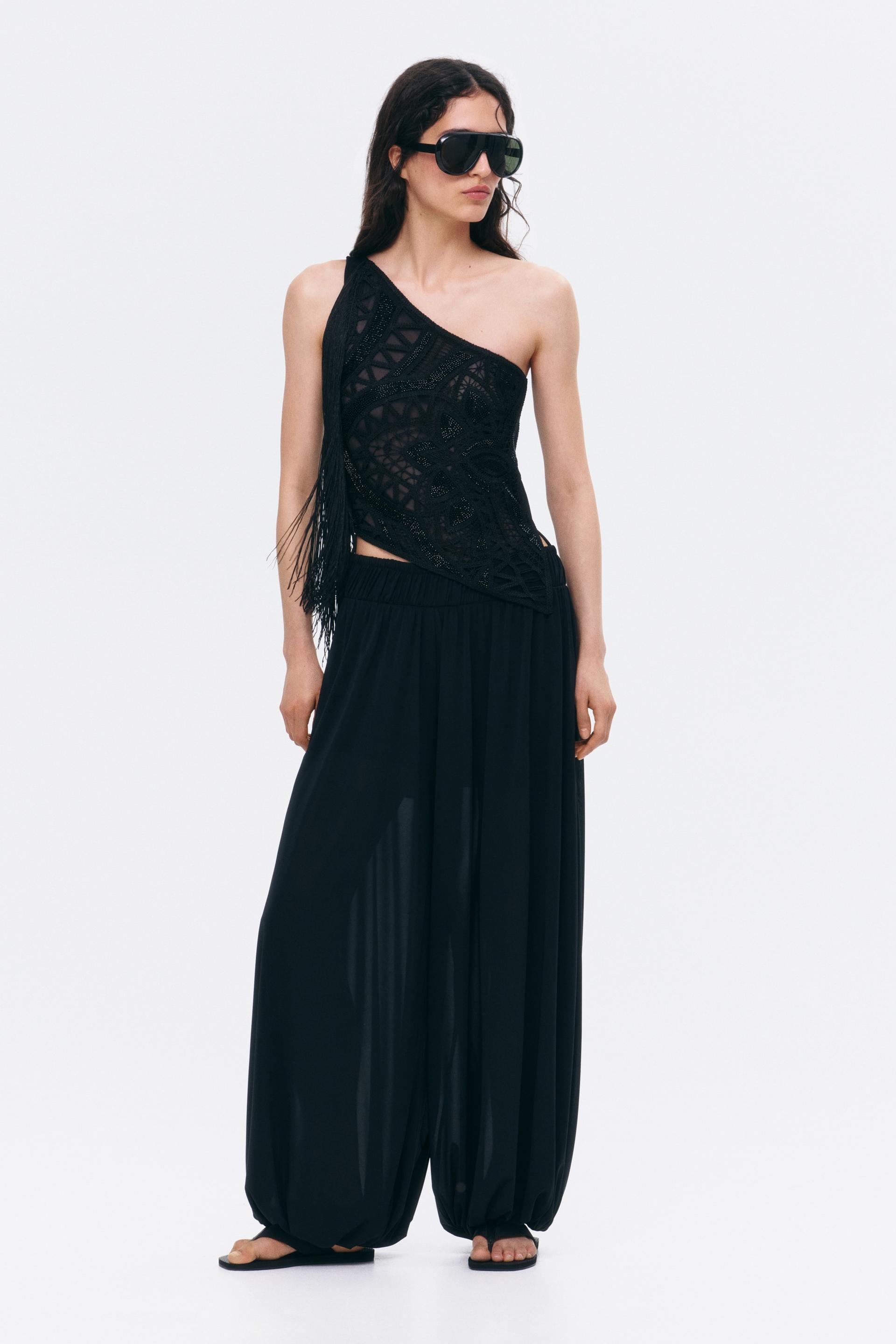 embellished one-shoulder top
