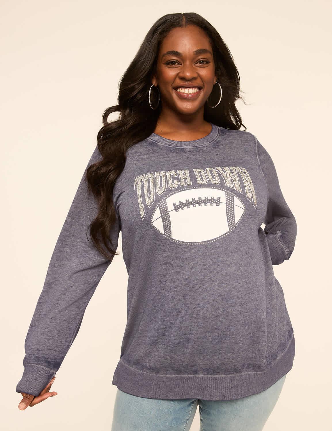 embellished touchdown graphic sweatshirt