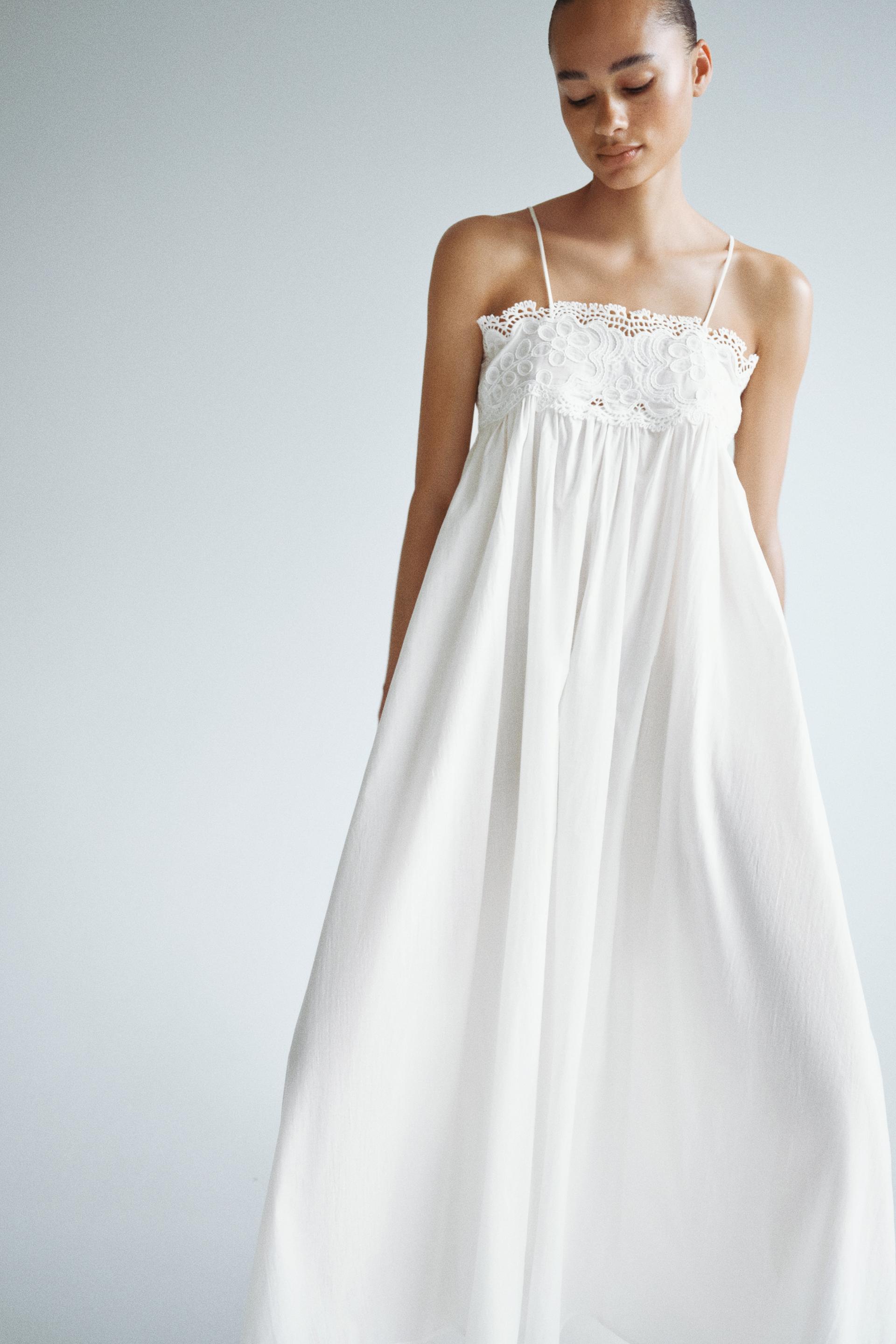embroidered-detail tie-strap dress