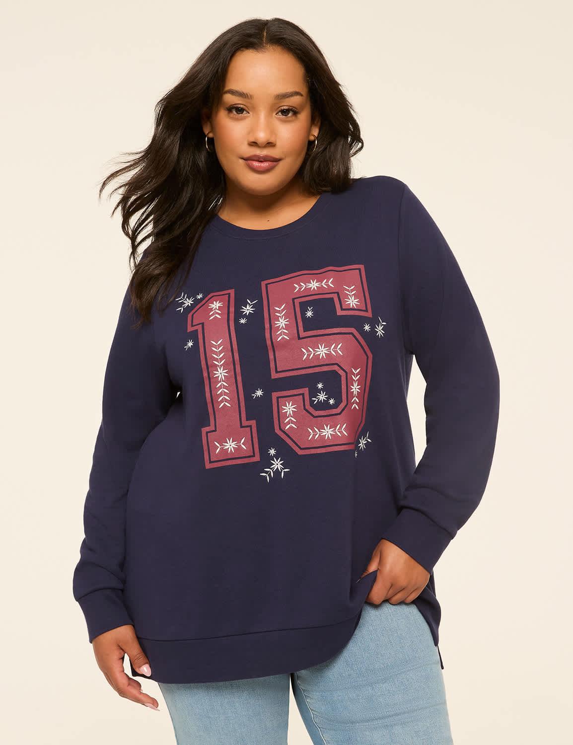 embroidered number 15 graphic sweatshirt