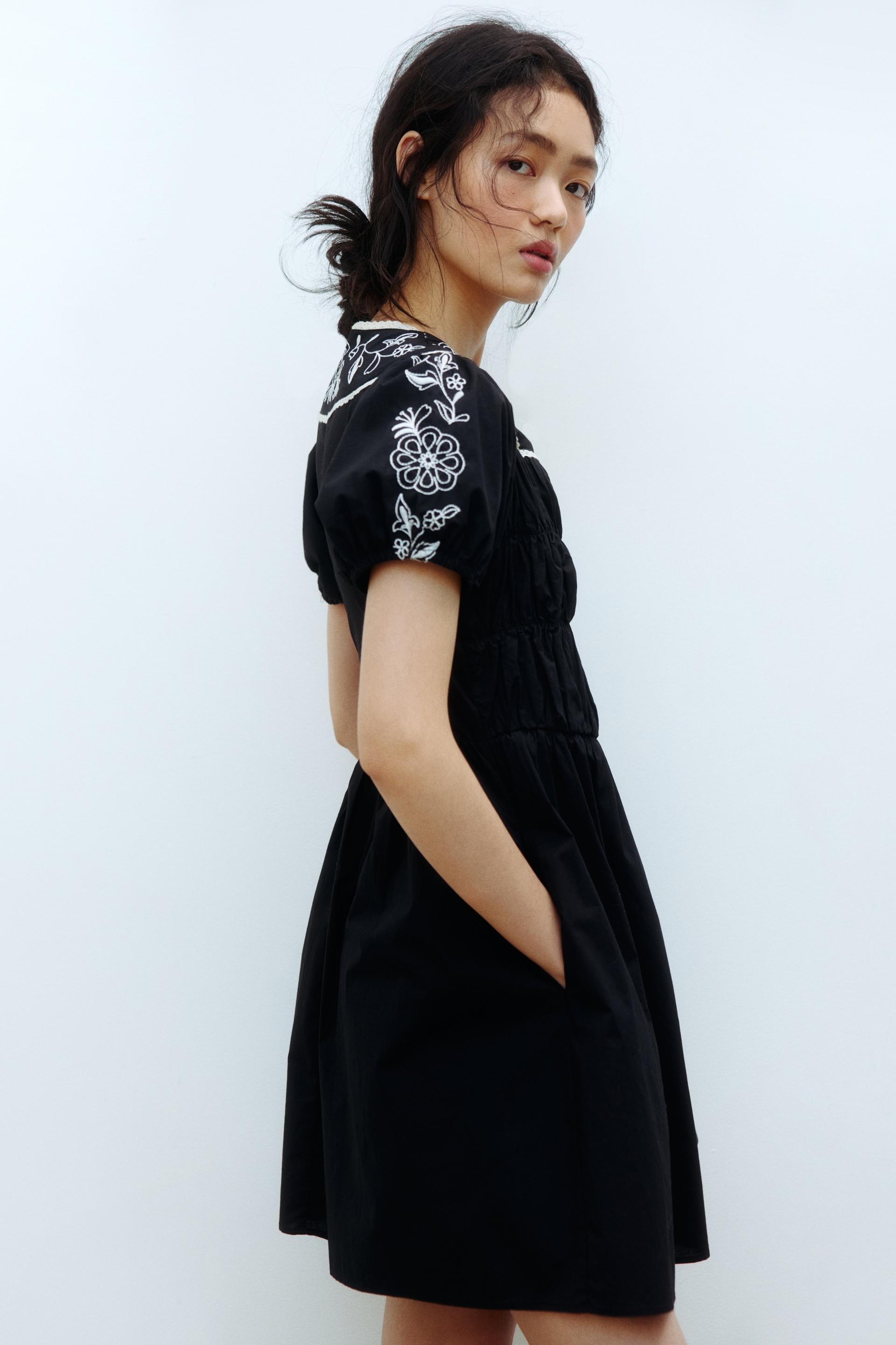 embroidered poplin dress