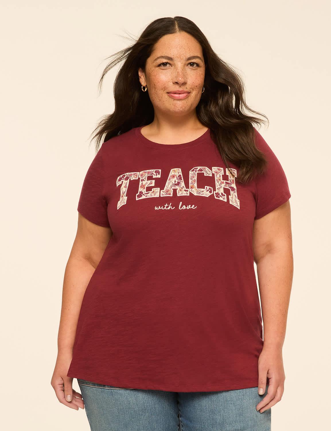 embroidered teach with love graphic tee
