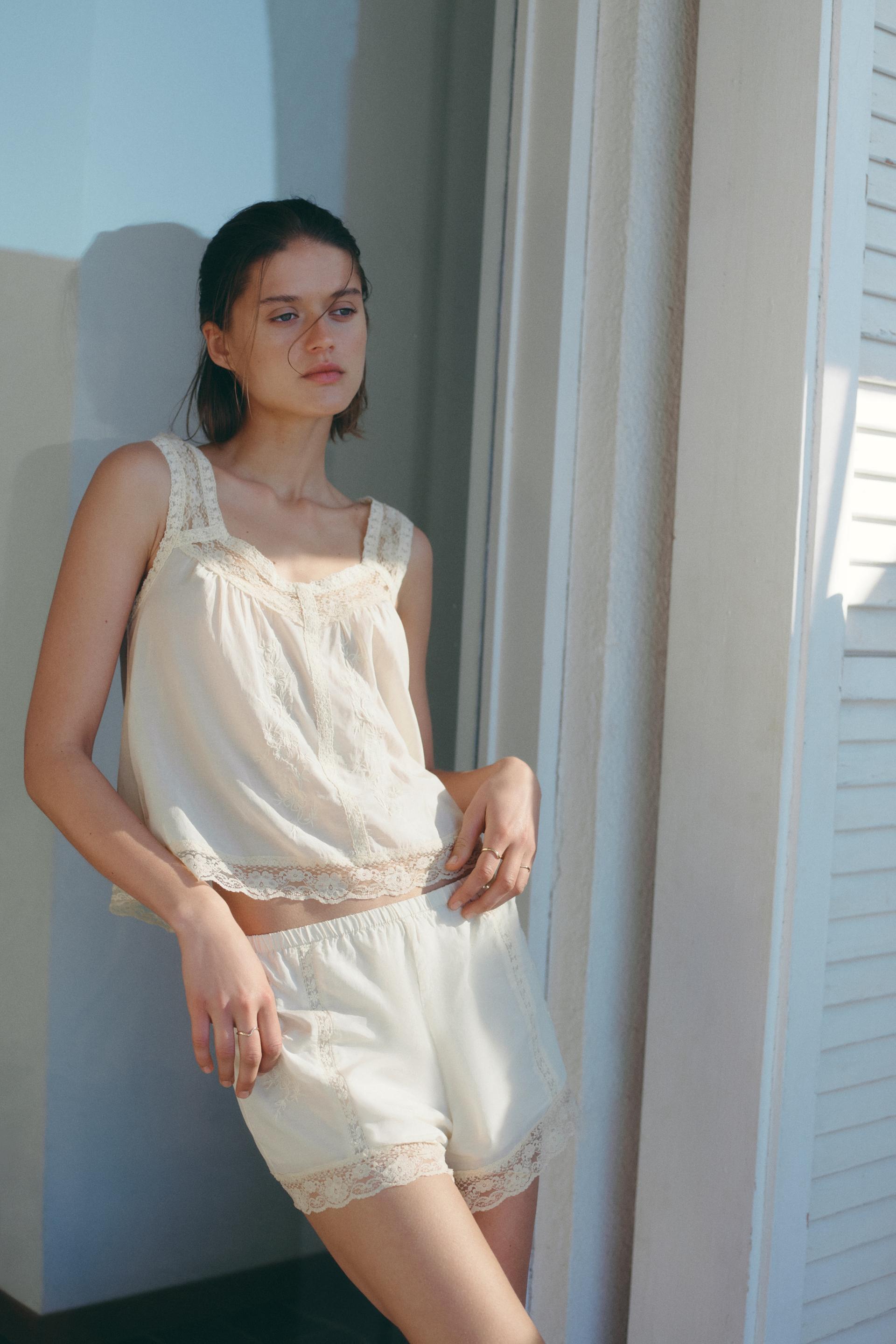 embroidered viscose-blend top
