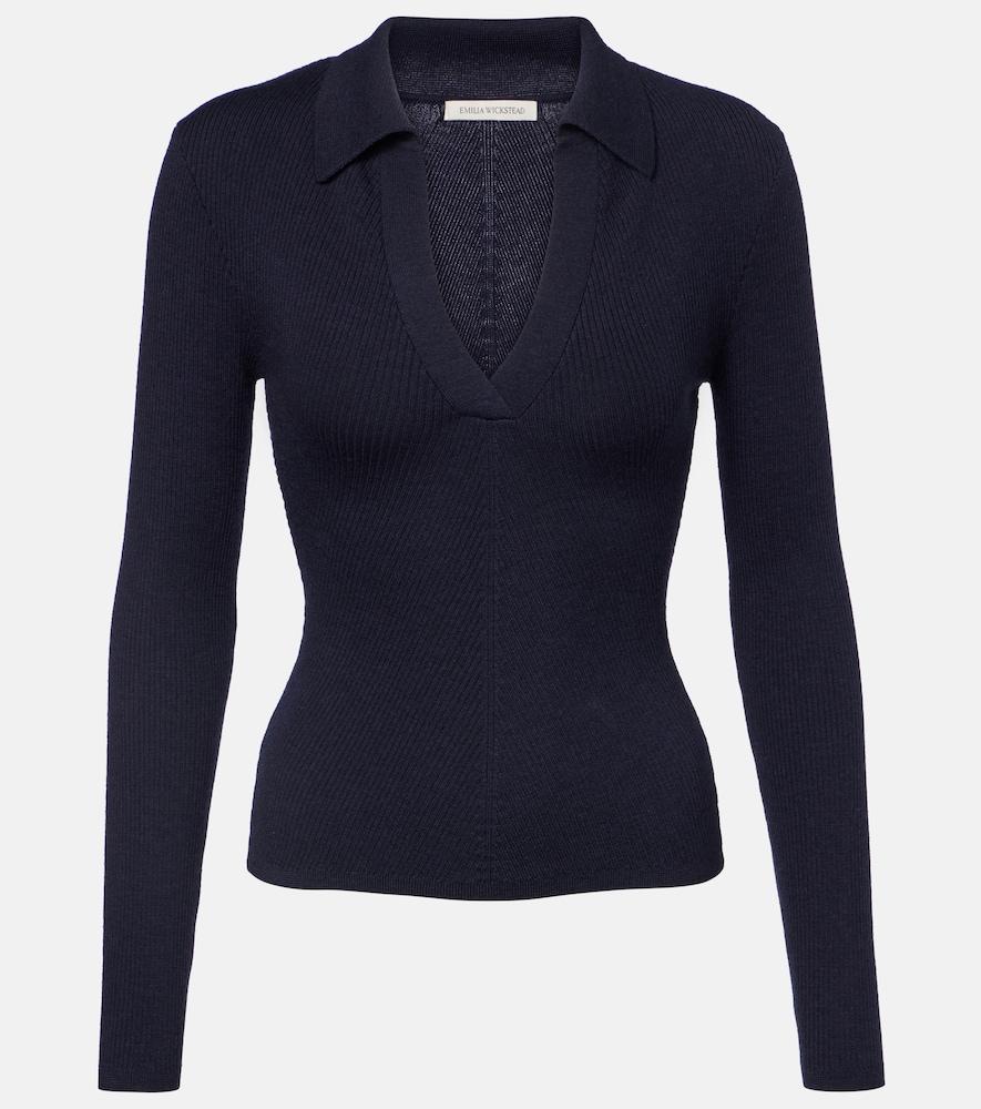 emilia wickstead austin ribbed-knit wool polo sweater