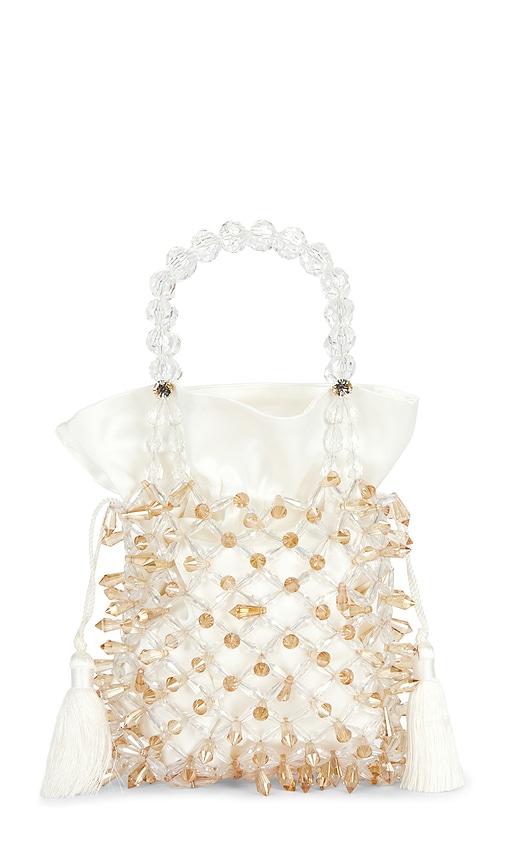 emm kuo beaded pouch in white.