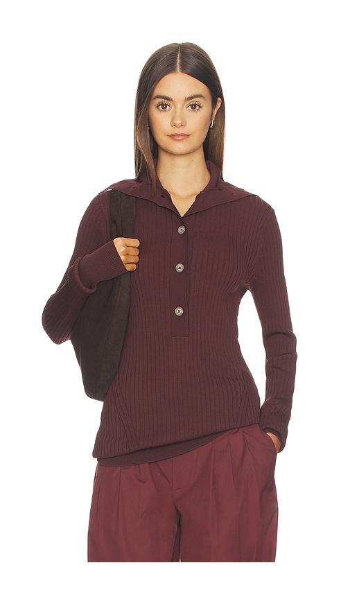 entire studios high neck henley top in chocolate. - size l (also in xxs, xs, s, m)