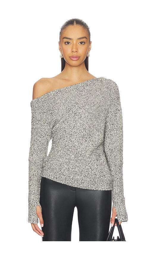 enza costa boucle knit slouch sweater in grey. - size l (also in xs, s)