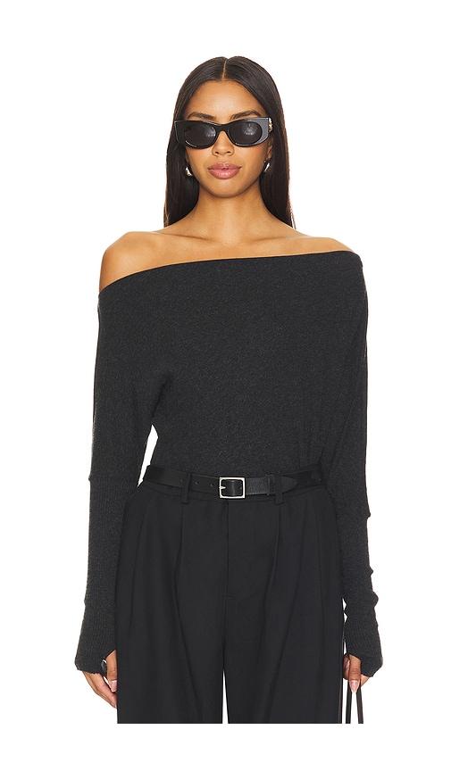 enza costa cashmere cuffed off-shoulder long sleeve in grey. - size m (also in s)