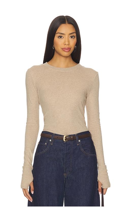 enza costa cashmere easy cuffed crew in beige. - size l (also in xs, s, m, xl)