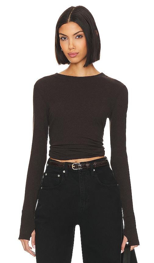 enza costa cashmere easy cuffed crew in brown. - size l (also in xs, s)