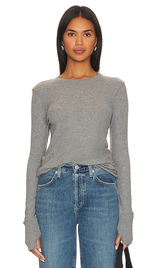 enza costa cashmere easy cuffed crew in grey. - size l (also in xs, xl)