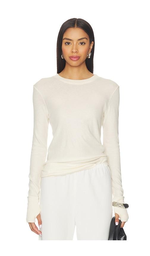 enza costa cashmere easy cuffed crew top in beige. - size m (also in xs, s)
