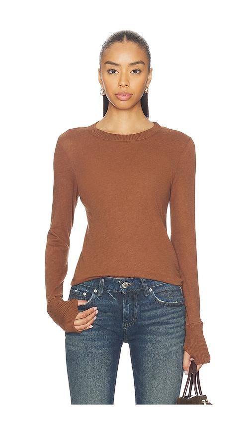 enza costa cashmere easy cuffed crew top in brown. - size m (also in s)