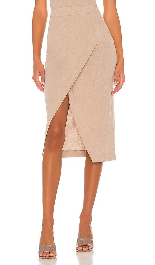 enza costa cashmere midi skirt in tan. - size l (also in s, m, xl)