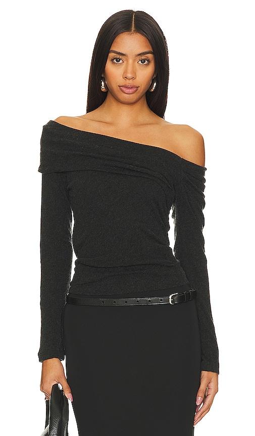 enza costa cashmere one-shoulder top in charcoal. - size m (also in xs, s)