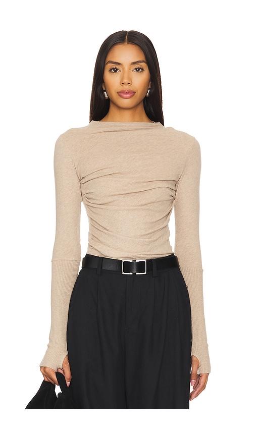 enza costa cashmere twist top in tan. - size m (also in xs, l)