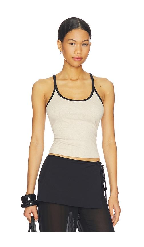 enza costa classic ringer scoop tank in beige,black. - size l (also in xs, s, m)