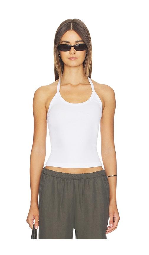 enza costa cotton rib halter in white. - size l (also in m, xs)