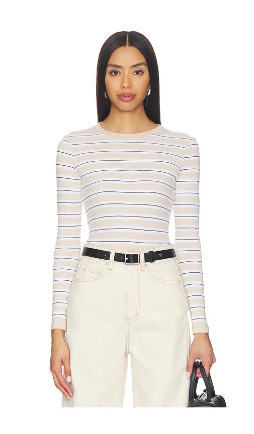 enza costa cotton stripe classic long sleeve tee in beige. - size l (also in m, s, xs)