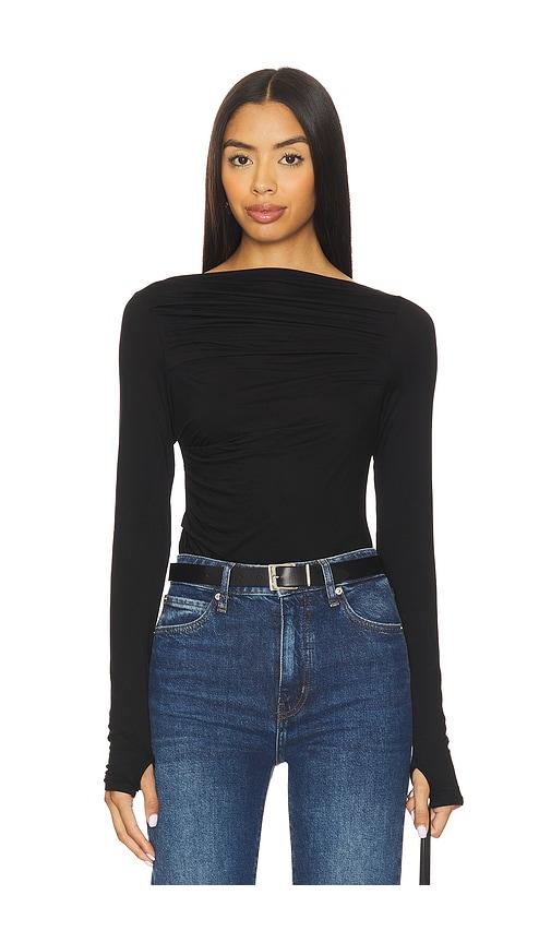 enza costa draped boatneck top in black. - size s (also in xs)