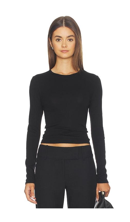 enza costa fine supima cotton long sleeve crew in black. - size l (also in xs, s, m)