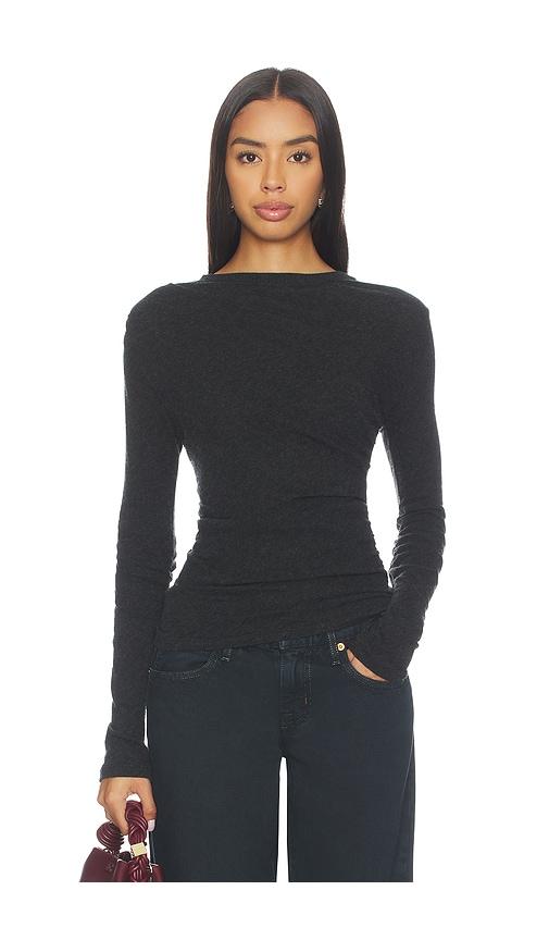 enza costa jersey long sleeve crew top in charcoal. - size m (also in s)