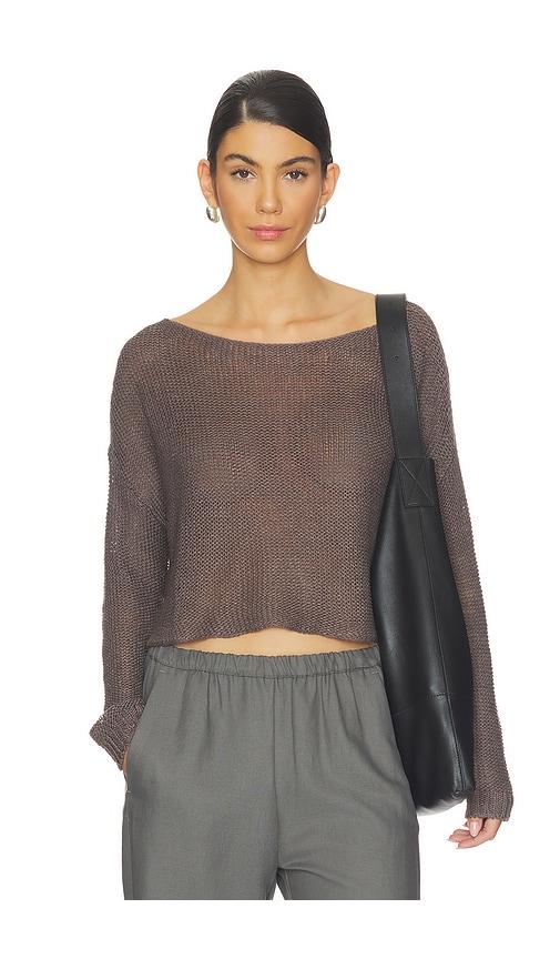 enza costa linen open knit bateau sweater in chocolate. - size l (also in m, s)
