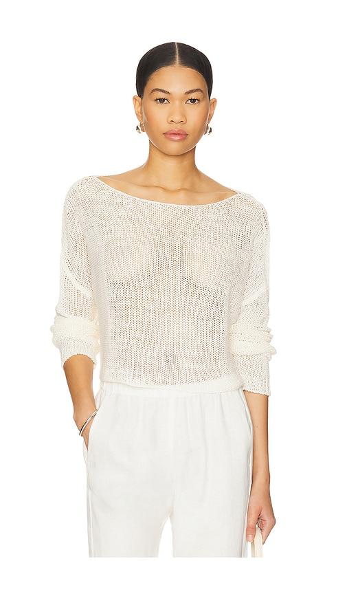 enza costa linen open knit bateau sweater in white. - size l (also in xs, s, m)