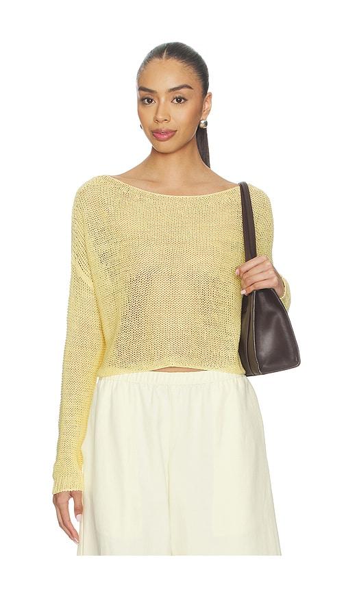 enza costa linen open knit bateau sweater in yellow. - size l (also in xs, s, m)