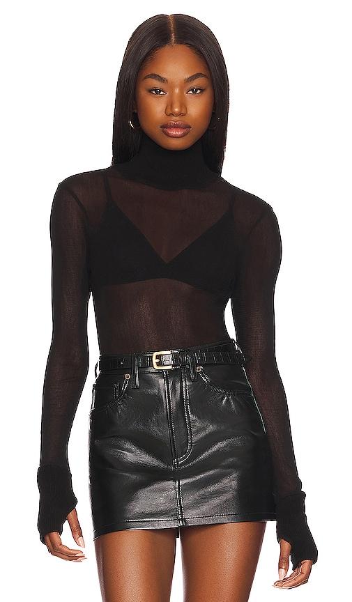 enza costa mesh cuffed turtleneck in black. - size l (also in xs, s, xl)