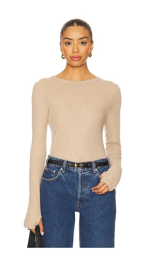 enza costa new classic long sleeve crew top in beige. - size m (also in s)