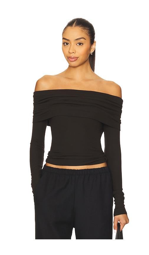enza costa off shoulder top in chocolate. - size l (also in xs, m)