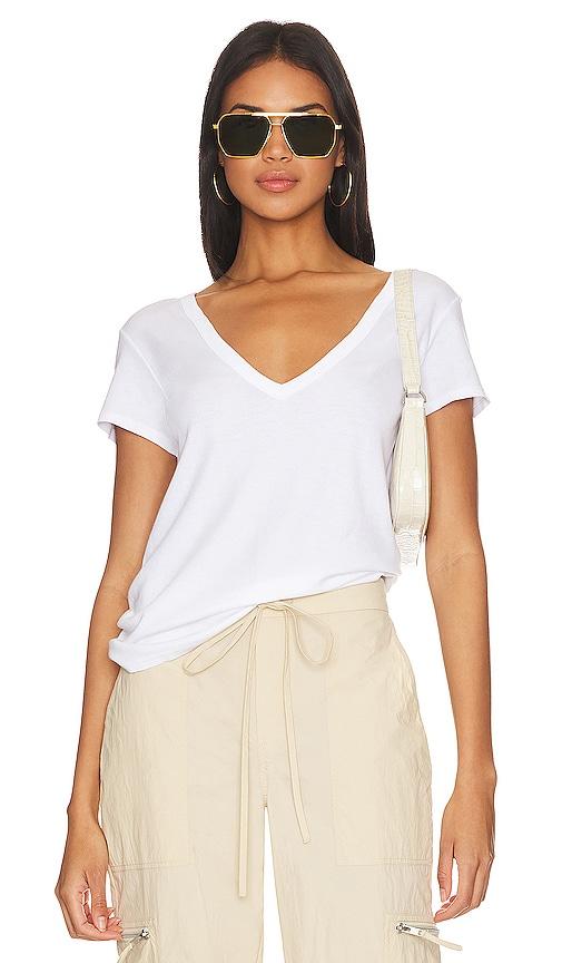 enza costa perfect v neck top in white. - size m (also in xs, s, l, xl)