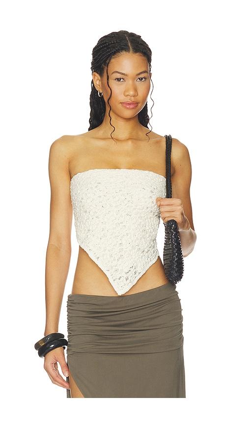 enza costa puckered lace scarf top in white.