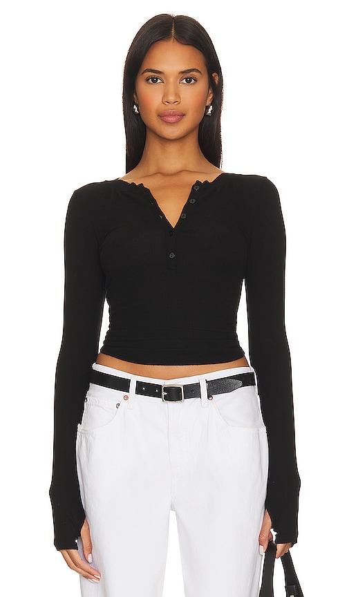 enza costa rib baseball henley in black. - size m (also in s)