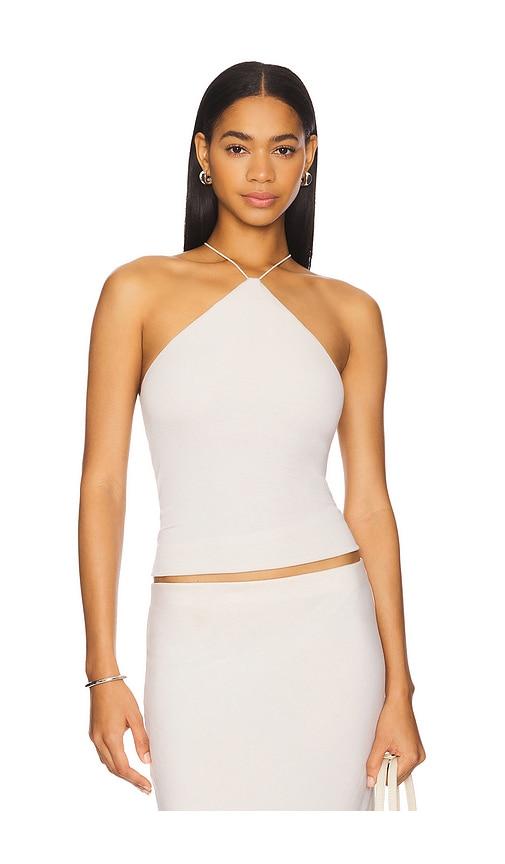enza costa silk knit halter tank top in beige. - size l (also in xs)