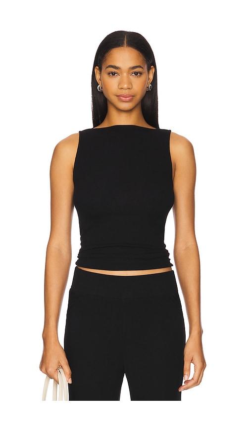 enza costa silk knit sleeveless boatneck top in black. - size l (also in xs, s)