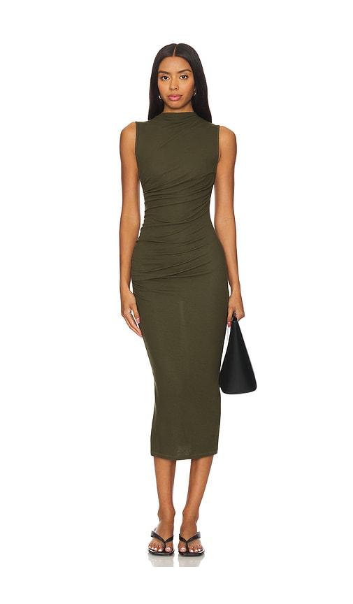 enza costa silk knit sleeveless twist midi dress in army. - size s (also in xs, l, xl)