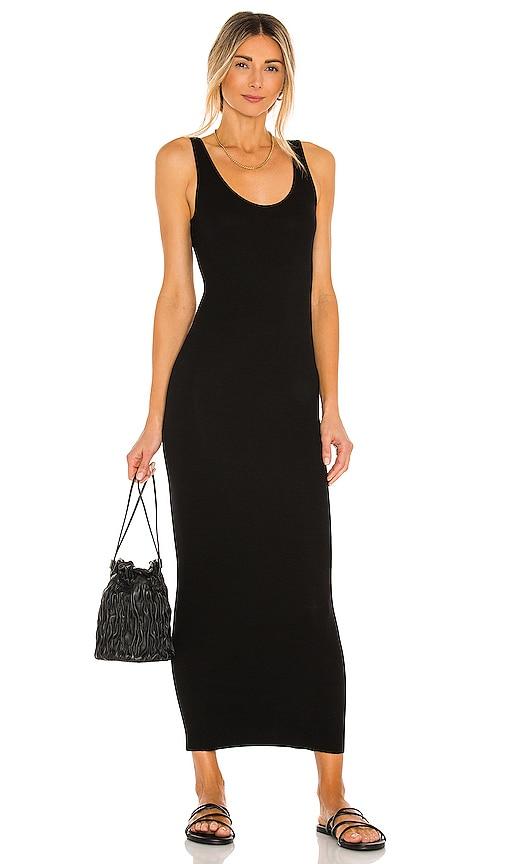 enza costa silk rib ankle length tank dress in black. - size m (also in xs, s)