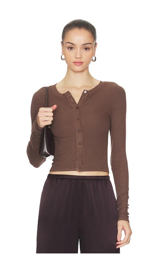 enza costa silk rib essential cardigan in brown. - size l (also in s)