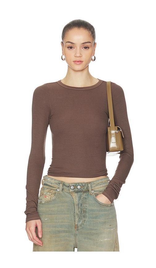 enza costa silk rib essential crew in brown. - size s (also in xs)