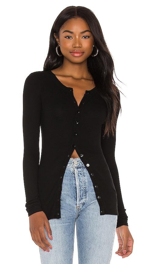 enza costa silk rib fitted long sleeve cardigan in black. - size s (also in xs)