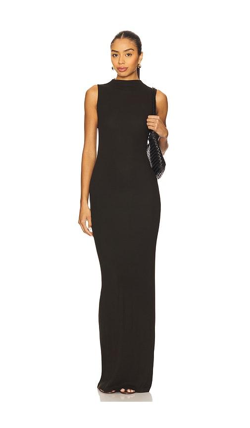 enza costa silk rib sleeveless mockneck fluid dress in chocolate. - size s (also in xs)