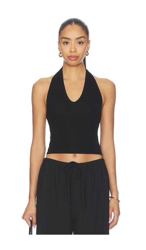 enza costa silk rib u halter in black. - size l (also in s, m)