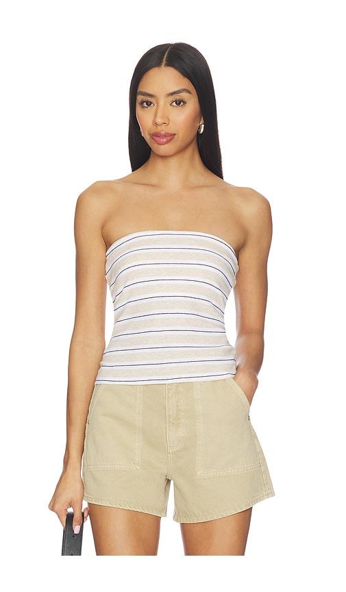enza costa stripe classic bandeau top in beige. - size m (also in s, xs)