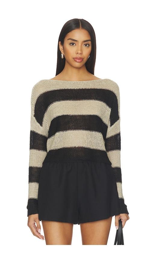 enza costa stripe linen bateau sweater in black,beige. - size m (also in s, xl, xs)