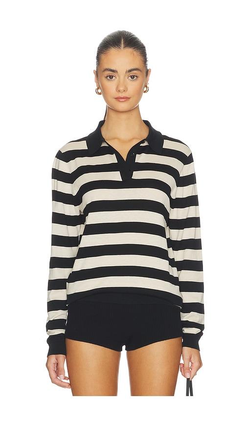 enza costa stripe silk knit polo in black. - size l (also in xs, s, m)